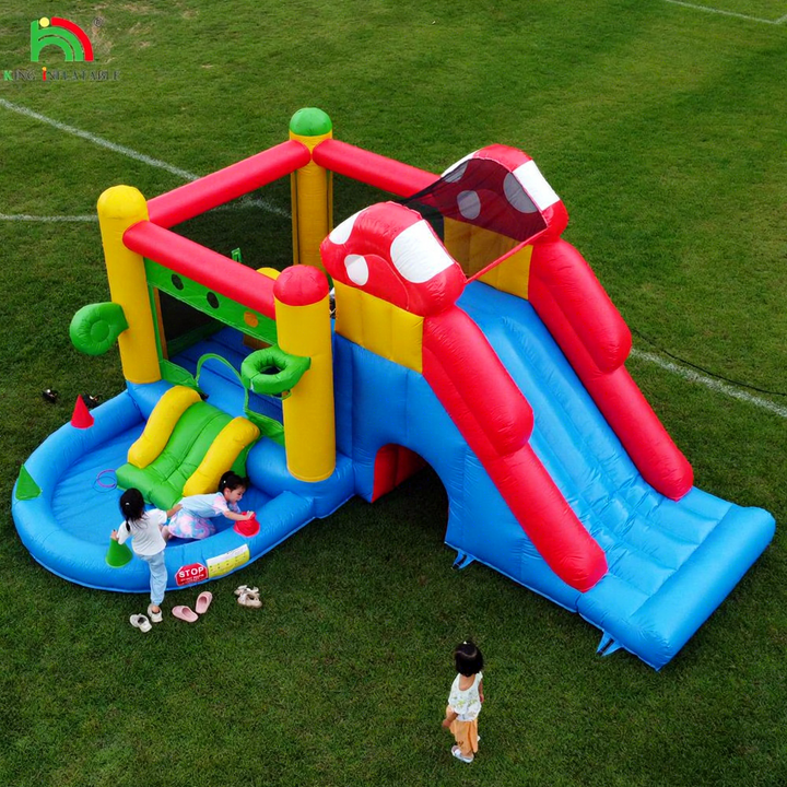 17.6x14.5x8.8FT commercial inflatable bounce-house combo 100% PVC bounce house with slide, ball pit, climbing features, basketball hoop
