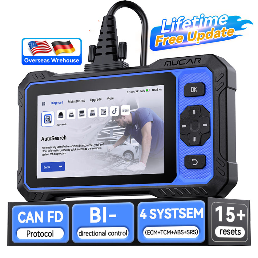 MUCAR 632 OBD2 car diagnostics Scanner Tool lifetime free updates 4 systems ABS SRS ECM TCM 15 Reset DPF INJEC bidirectional 
