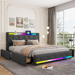 Luxueus bedframe with opbergruimte, multifunctional, RGB LED-lighting, Bluetooth audio, wireless charger and USB-C poort.