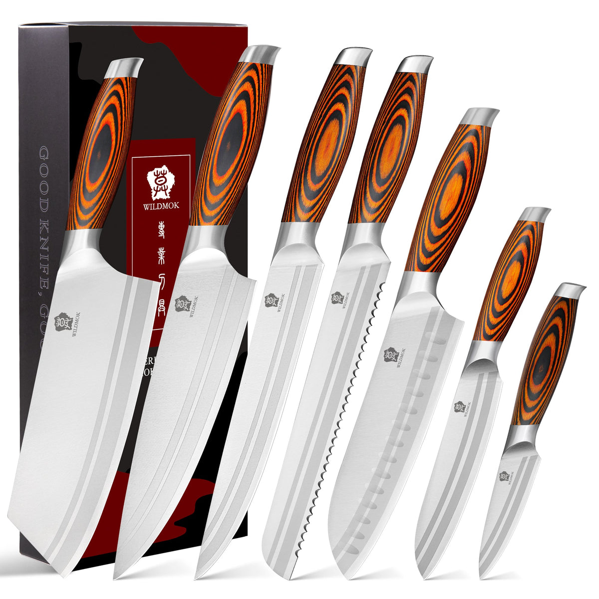 WILDMOK professional 7-piece chef knife set for home and professional kitchens, German steel, knives with sharp blades