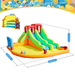 Inflatable Dual-Lane Water Slide Bounce-House Combo for Kids with Water Pool, Trampoline, Target Net, Basket and Climbing Frame