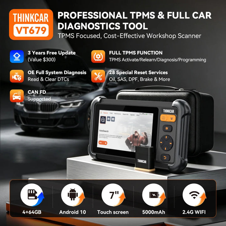 THINKCAR VT679 All-in-One full-system diagnostics TPMS Scanner with diagnostic of Voertuigsystemen CAN FD support 98% Voertui