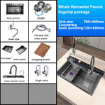 New waterfall kitchen faucet stainless steel multifunctional large single sink integrated digital display sink