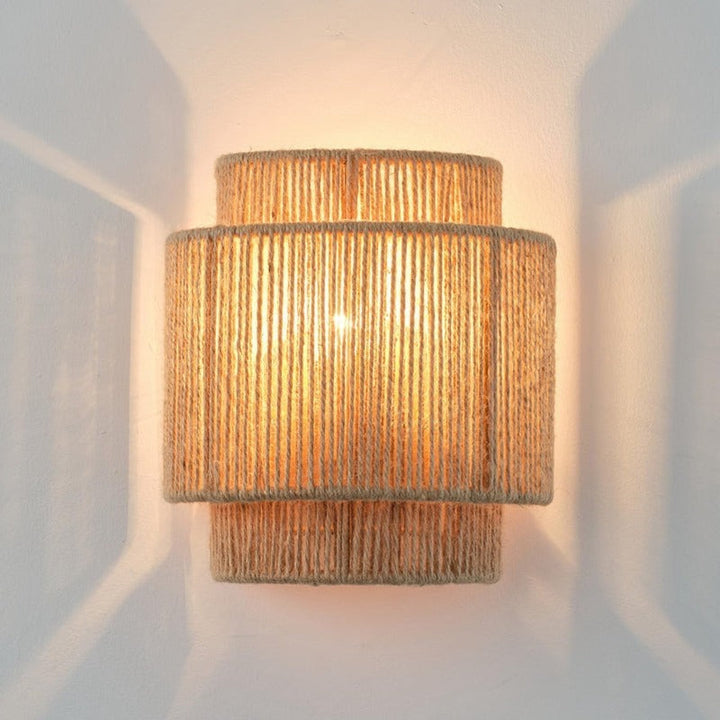 Hemp rope rattan wall light antique Asia Hotel indoor living room bedroom and office vanity modern E27 woven bedside light