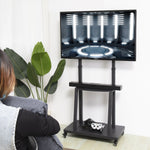 In height adjustable rolling TV floor stand with 2 tier shelves Max load 65Kg