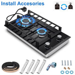 Topstrong 30Cm tempered glass gas stove cast-iron supports 5200W black built-in gas cooktop gas cooktop