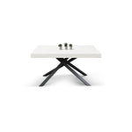 Uitschuifbare whitete essen dining table 160x90 with blacke buisvormige gekruiste poten, for indoor use, melamine afwerking, 