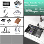 STAINLESS STEEL waterfall kitchen faucet extra large single sink digital display multifunctional sinks