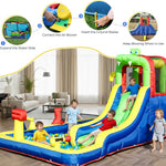 commercial Kinderfeest Natte Droge Inflatable Bounce Home Water slide Uitsmijter Combo Withsplash Pool, Klimmen, Blower, Mand, Dartboard