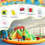 Inflatable Dual-Lane Water Slide Bounce-House Combo for Kids with Water Pool, Trampoline, Target Net, Basket and Climbing Frame