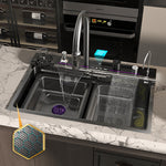 STAINLESS STEEL kitchen faucet with waterval, gold large single sink, multifunctional digital display, 100*50CM