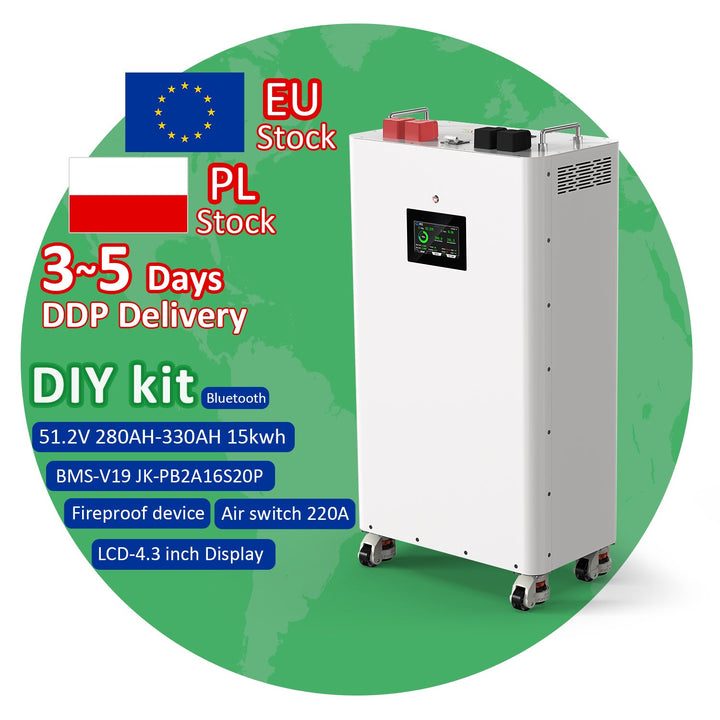 EU Stock DDP new V3 Standing 51.2V 14kWh 16kWh 16s Lifepo4 battery DIY Kit Vertical JK V19 BMS solar-energy Storage DIY Box