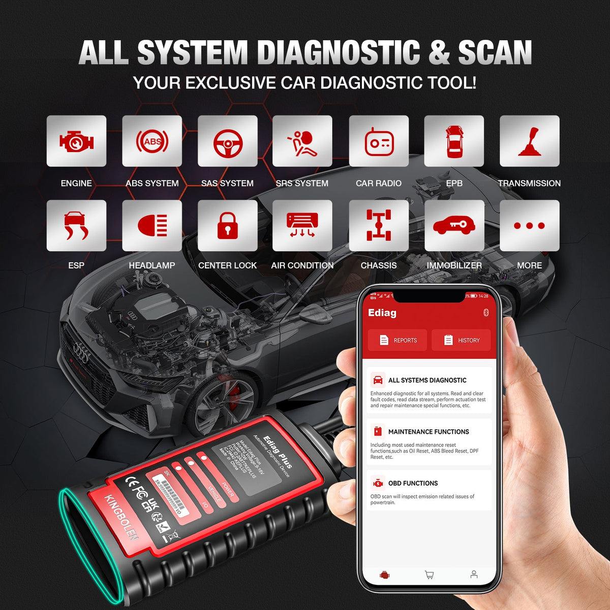 Ediag Plus Obd2 Diagnostic toolsscanner With CAN-FD Protocol ECU codingscode reader 1 Year free