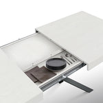 Uitschuifbare whitete essen dining table 160x90 with blacke buisvormige gekruiste poten, for indoor use, melamine afwerking, 