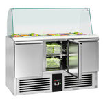 GGM Gastro Saladette PREMIUM Prep Counter Refrigeration 1368mm Three-Door Model high Glass Top A+++ Energy-Efficient automati
