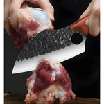 Ultrascherp Japans slagersmes with vingeropening, ontbeenmes, meat cleaver, stainless steel chef knife, full tang, wooden handle