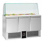 GGM Gastro Saladette PREMIUM Prep Counter Refrigeration 1368mm Three-Door Model high Glass Top A+++ Energy-Efficient automati