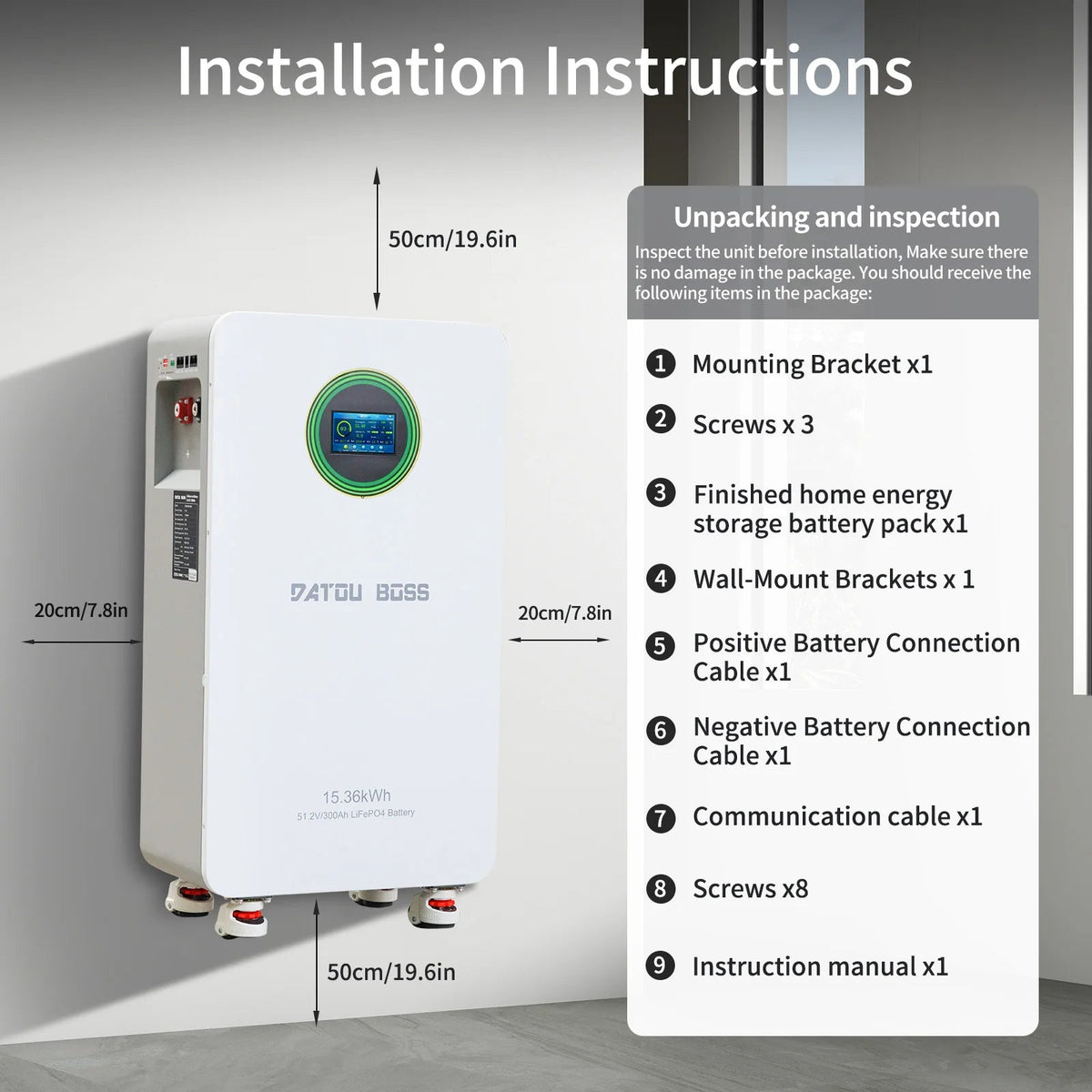 EU op stock IP65 Waterdicht 51.2V 48V 314Ah 15Kwh Power Wall Home Lithium 48v Lifepo4 battery DATOUBOSS