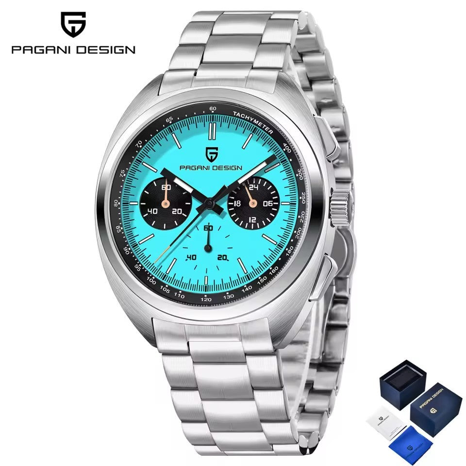 PAGANI DESIGN Herenhorloges Retro Panda Dial Quartz Watch Men Japan VK63 Chronograaf Saffierglas Polshorloge Men 2026new-1782