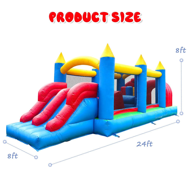 24x8x8ft commercial PVC inflatable bounce-house combo obstacle course Bounce house with dual racing slides, tunnels, climbing, obstacle