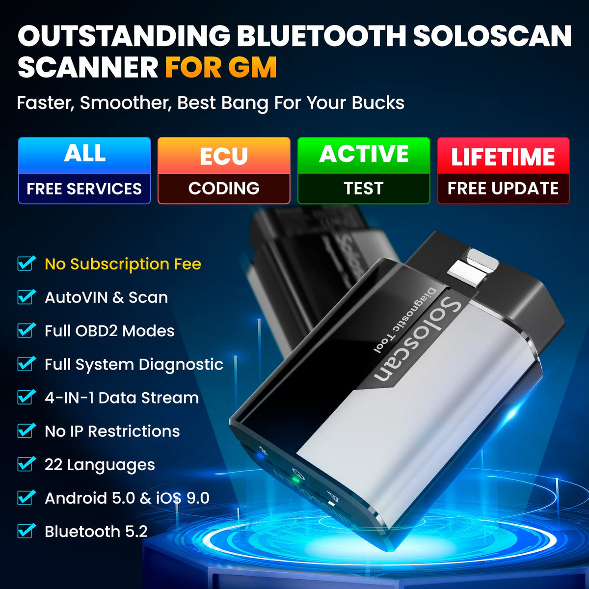 Kingbolen 2026 Soloscan Bidirectional OBD2 Code reader for GM PK Topscan