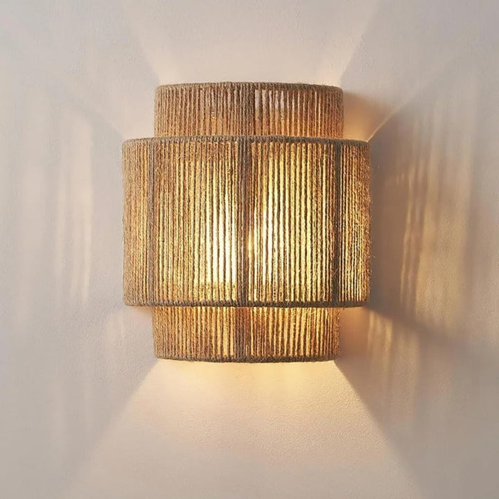 9Inch rattan wall sconce Boho home Decor wall light fixtures with hemp rope rustic lighting for bedroom bathroom hallway entryway