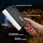 Hand-forged chef knife set of high-quality carbon steel, including meat cleaver, for buitenkeuken
