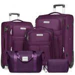 5-piece luggage set of textile (20/24/28 inch) - Lightweight uitbreidbare reiskoffer trolley with travel bag & toilettas