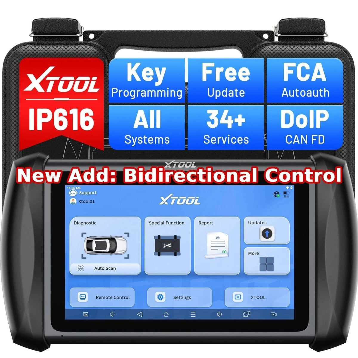 EU Warehouse new XTOOL IP616 EU lifetime free updates car diagnostic tool bidirectional Scanner OBD2 code reader with 34+ Res