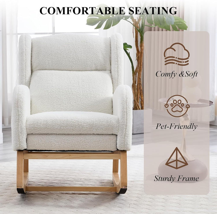 Oversized white Teddy Gestoffeerd glider Rocker footrest With side pocket Accent reading chair For living room