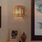 Hemp rope rattan wall light antique Asia Hotel indoor living room bedroom and office vanity modern E27 woven bedside light