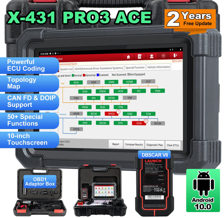 LAUNCH X431 PRO3 ACE full system wireless diagnostic Scantool with DBScar VII OEM Topologie Mapping ECU coding Scanner