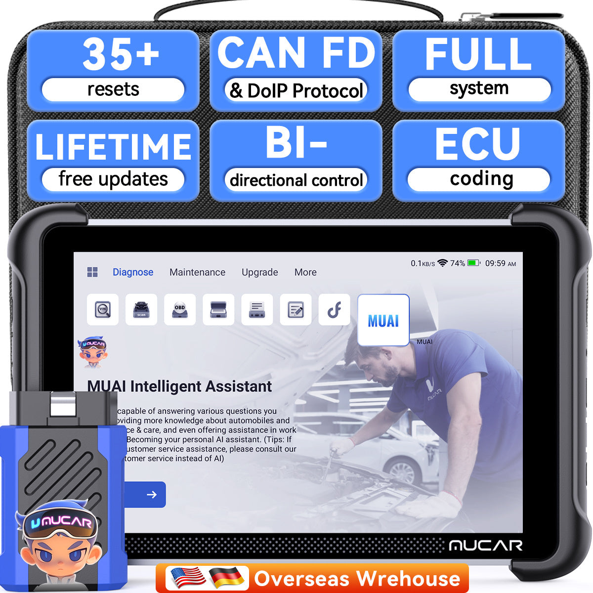 MUCAR 892BT OBD2 Scanner with AI diagnostic full-system diagnostics Bluetooth car diagnostic tool lifetime free updates