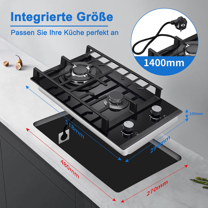 Topstrong 30Cm tempered glass gas stove cast-iron supports 5200W black built-in gas cooktop gas cooktop