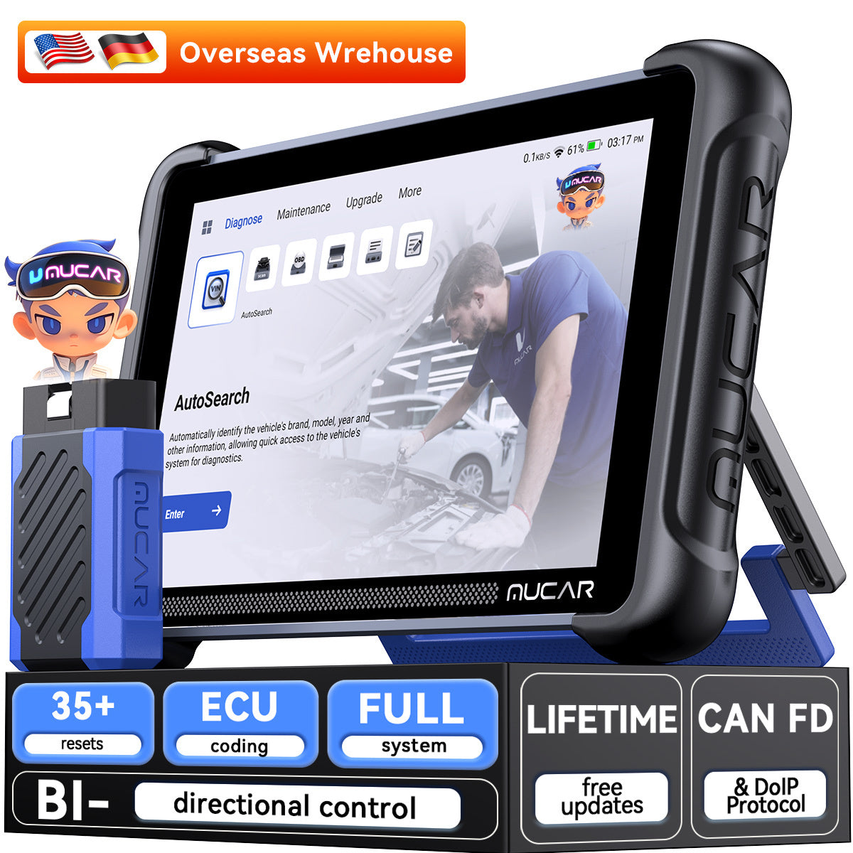 MUCAR 892BT OBD2 Scanner Diagnostic tool Supports CANFD UDS ISO Protocollen Immobiliser Reset ECU coding Bluetooth Scan tool