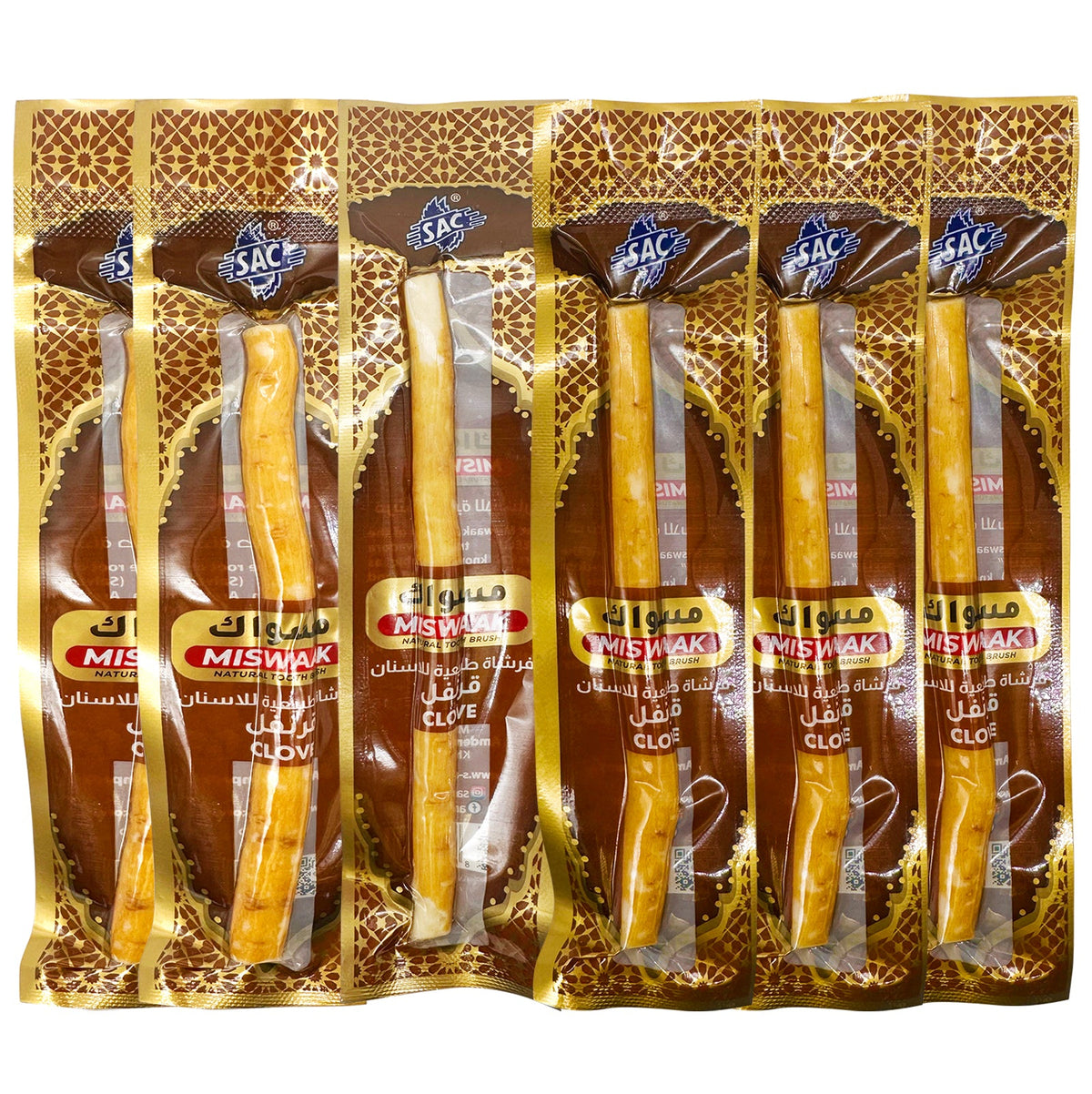 6-pack natural plantentanden miswak-sticks - vacuum packed traditionele mondverzorging takjes with kruidnagelsmaak for frisse adem