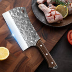 7 inch butcher knife, meat cleaver, chef knife with sheath, zwaar uitgevoerd beenhakmes with full gevormd wooden handle
