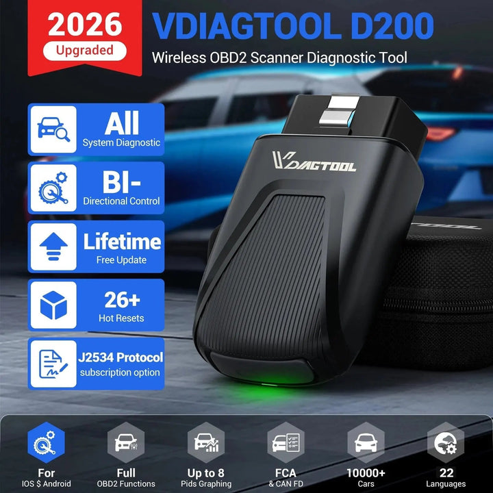 EU Warehouse Free update Auto Diagnostic tool VDIAGTOOL D200 Wireless BT Full system Scan OBD2 Bidirectional Scanner PK A30M
