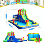 commercial Kinderfeest Natte Droge Inflatable Bounce Home Water slide Uitsmijter Combo Withsplash Pool, Klimmen, Blower, Mand, Dartboard