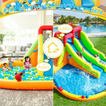 Inflatable Dual-Lane Water Slide Bounce-House Combo for Kids with Water Pool, Trampoline, Target Net, Basket and Climbing Frame