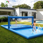 33ft Inflatable Volleybalveld Pool blue Beachwater Volleybal Netto Veld With Luchtpomp For Buitensportspel