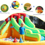 Inflatable Dual-Lane Water Slide Bounce-House Combo for Kids with Water Pool, Trampoline, Target Net, Basket and Climbing Frame
