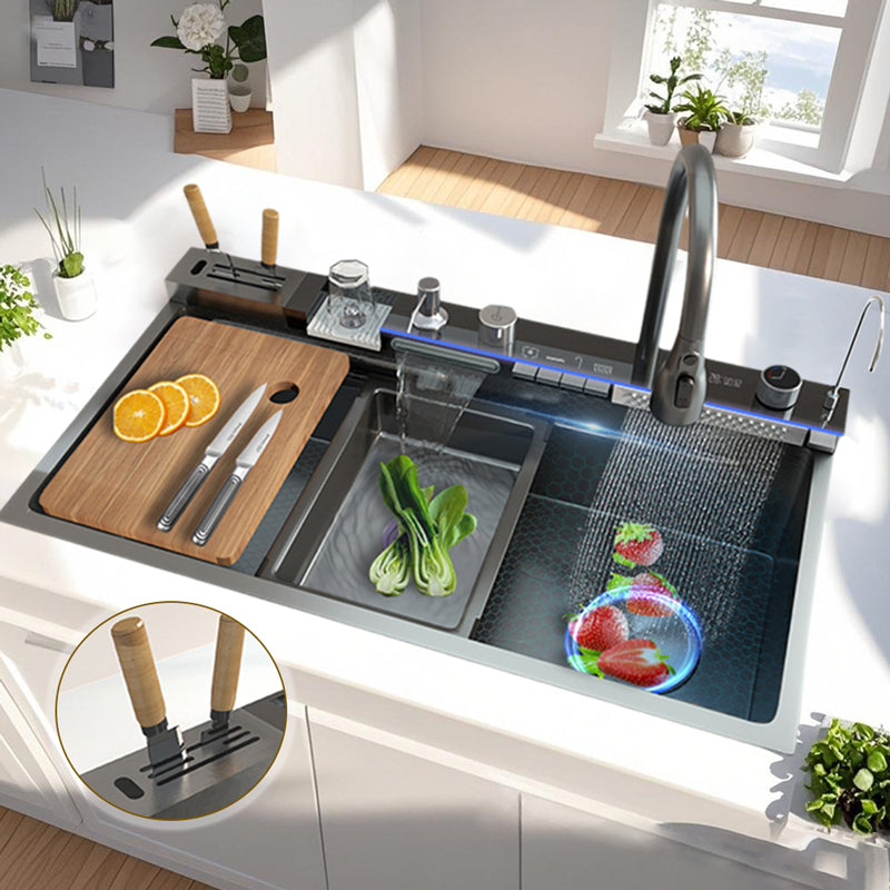 STAINLESS STEEL waterfall kitchen faucet extra large single sink digital display multifunctional sinks