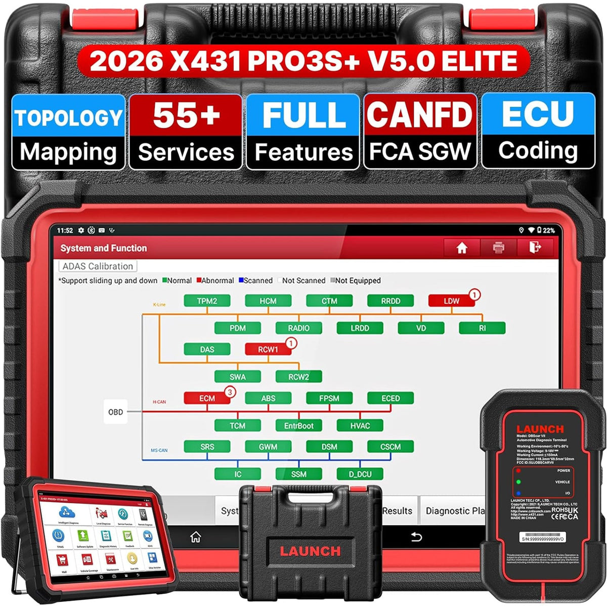 LAUNCH X431 PRO3S+ V5.0 ELITE full system OBD2 scanner ECU coding automotive diagnostic tool with 2 year free maintenance