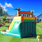 durable PVC tropical Fiesta palm tree inflatable water slide with splash pool for family parties/commercial events