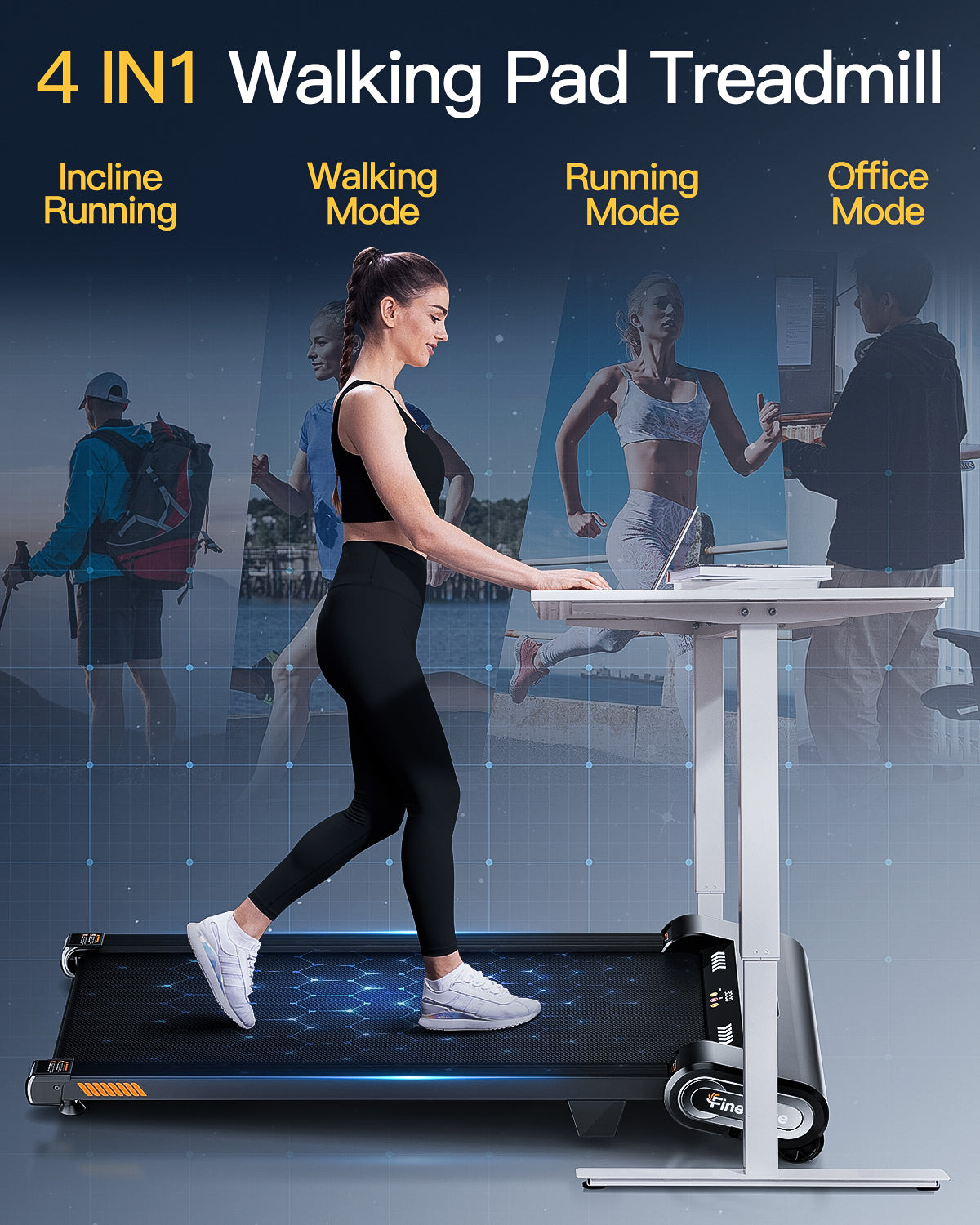 automatic tilt adjustment under-desk treadmill with LED-screen, electric drive for thuisgym, EU stock, direct available