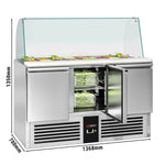 GGM Gastro Saladette PREMIUM Prep Counter Refrigeration 1368mm Three-Door Model high Glass Top A+++ Energy-Efficient automati