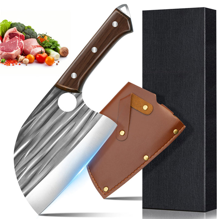 7Inch Serbian Chef knife Gesmeed Slagersmes With Sheath, Heavy Duty Bot Cleaver Hakken Scherp Slachtvis Speciaal Knife