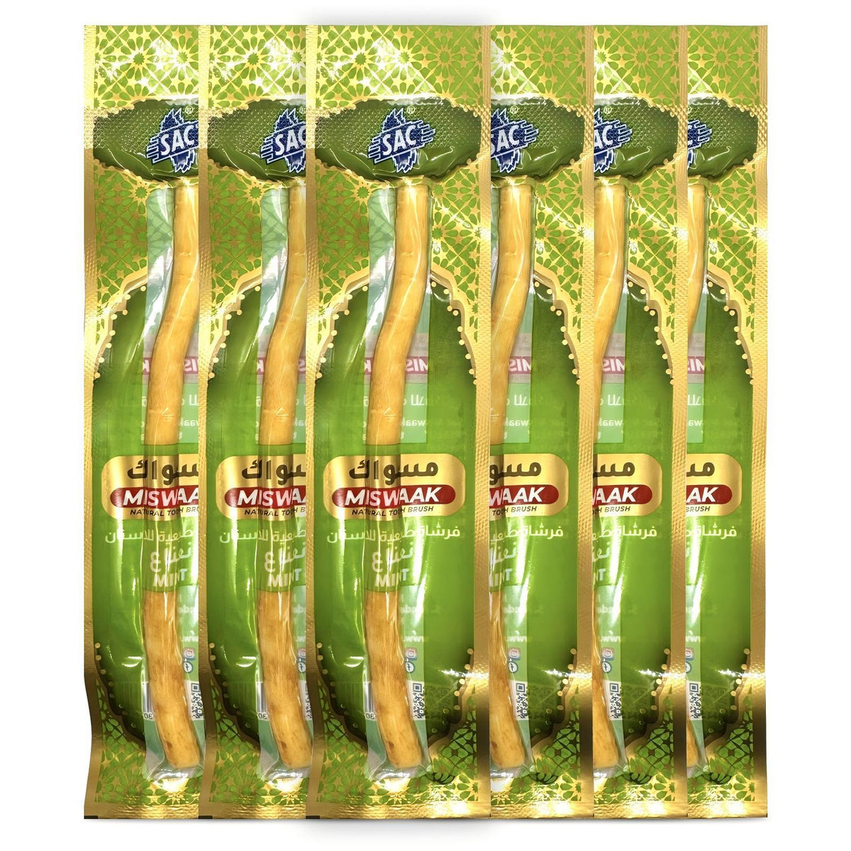 6-pack natural plantentandenborstels Miswak-sticks - vacuum packed traditionele mondverzorging takjes with muntsmaak for frisse adem