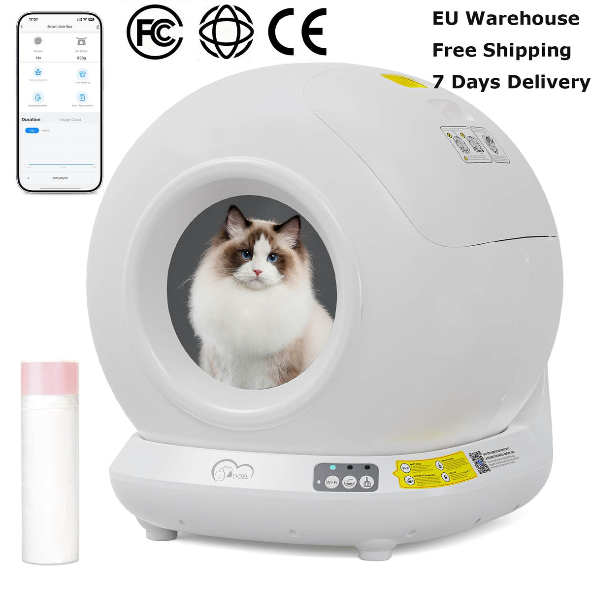 EU stock 78L smart automatic litter box with eco-friendly ABS dust-free odor control & large capacity